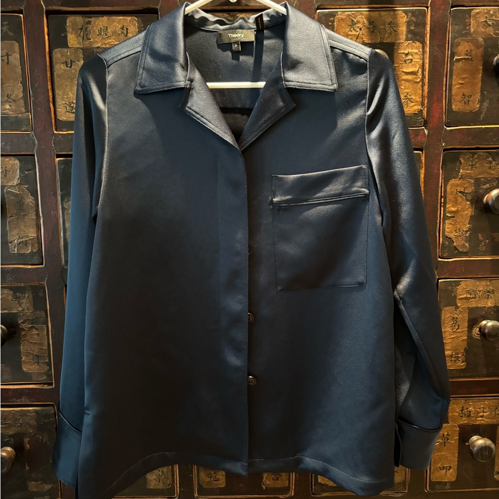 Theory deep teal silk blouse